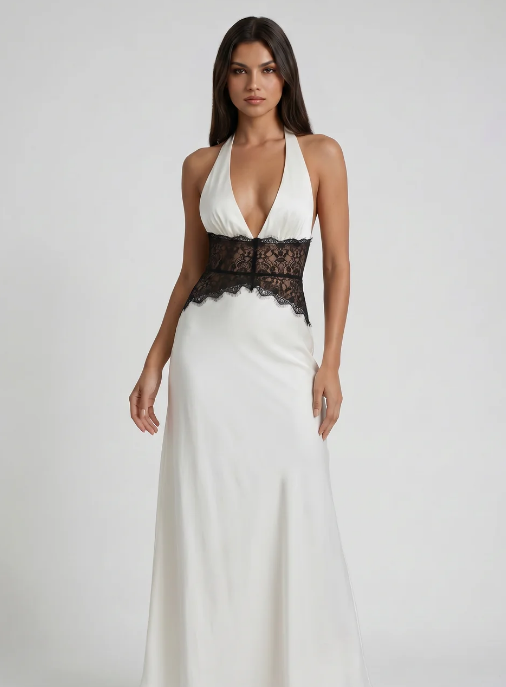 The Lace-Waist Halter Maxi Dress